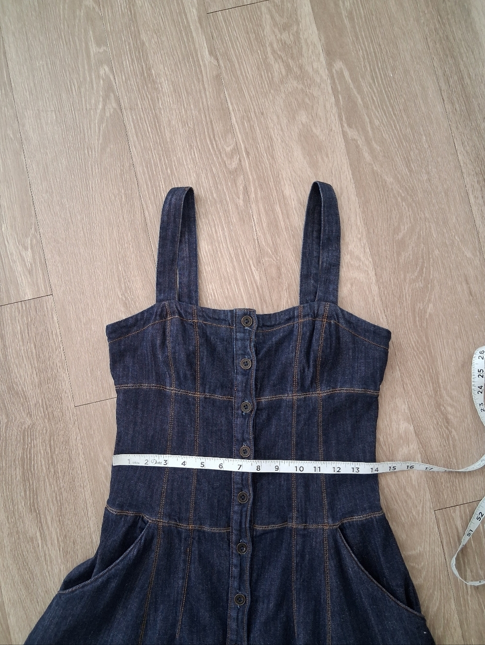 Anthropologie Square Neck Buttondown Corset Dress In Indigo - Picture 13 of 16